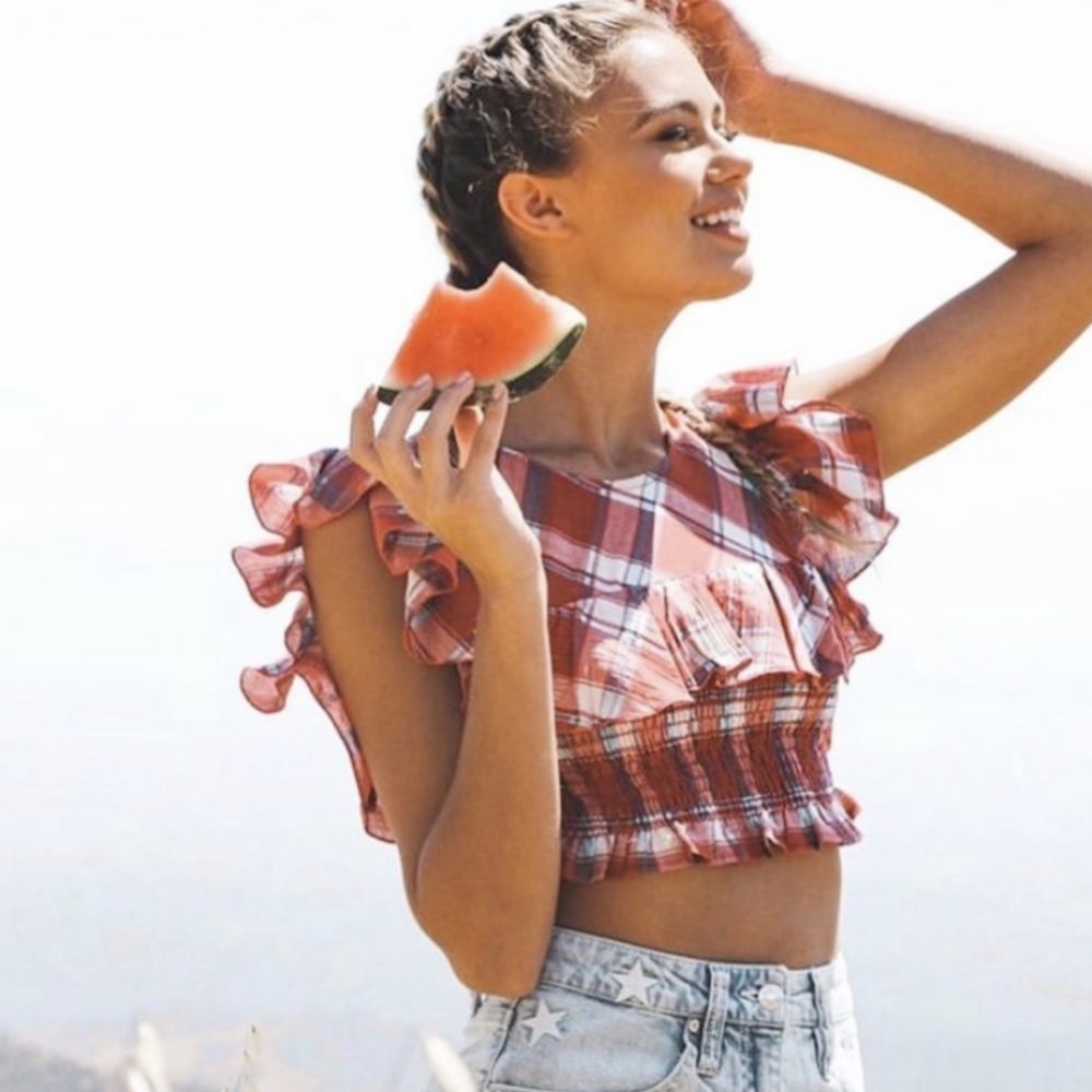 Leopard Flutter Ruffle Crop Top - Blue Life - Picture 7 of 9